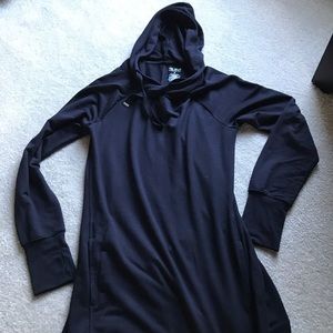 Black sweatshirt dress with hood.  Pockets. Size S